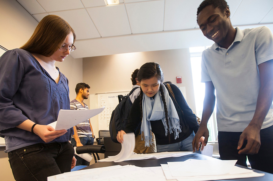 students collaborating in class