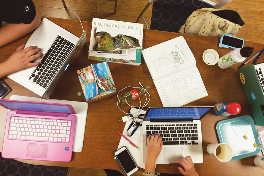 laptops and snacks for studying