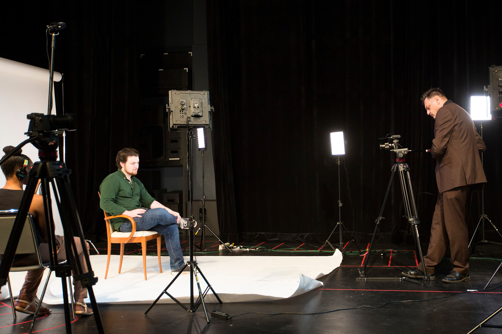 students on a video production set